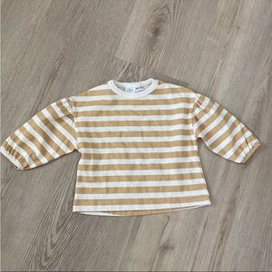 Pre Owned Zara Girls Striped Dolman Puff Sleeve Tee Sz 12-18 Months